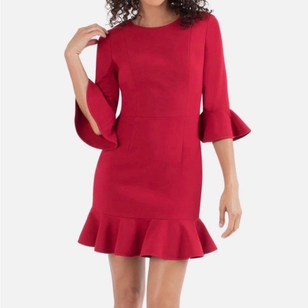 Black Halo Brooklyn Flounce Sleeve Mini Dress in Red Size 10
